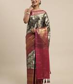 Olive Woven Organza Saree With Blouse