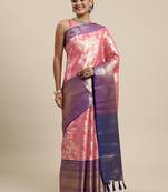 Pink Woven Organza Saree With Blouse