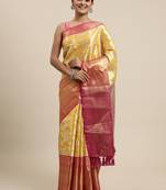 Yellow Woven Organza Saree With Blouse