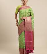 Green Woven Organza Saree With Blouse
