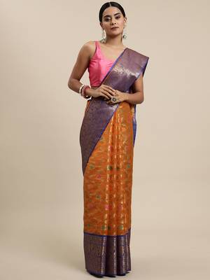 Orange Woven Organza Saree With Blouse 1