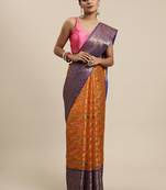 Orange Woven Organza Saree With Blouse