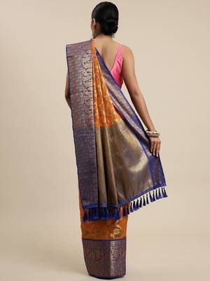 Orange Woven Organza Saree With Blouse 2