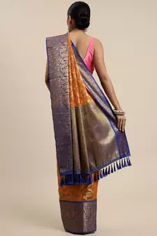 Orange Woven Organza Saree With Blouse