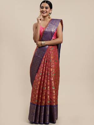 Pink Woven Organza Saree With Blouse 1