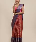 Pink Woven Organza Saree With Blouse