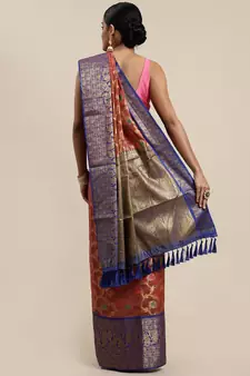 Pink Woven Organza Saree With Blouse