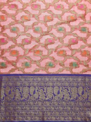 Pink Woven Organza Saree With Blouse 3