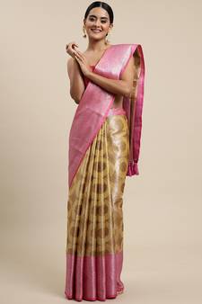 Beige woven organza saree with blouse