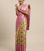 Beige woven organza saree with blouse