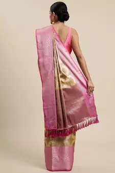 Beige woven organza saree with blouse