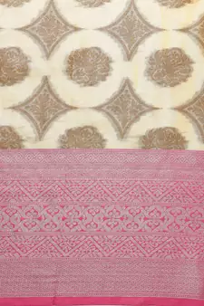 Beige woven organza saree with blouse