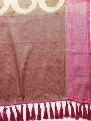 Beige woven organza saree with blouse 4