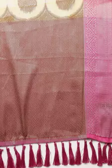 Beige woven organza saree with blouse