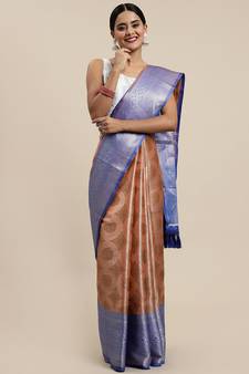 Peach Woven Organza Saree With Blouse