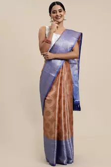 Peach Woven Organza Saree With Blouse