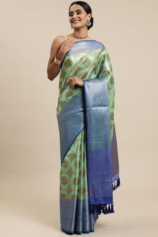 Sea Green Woven Organza Saree With Blouse