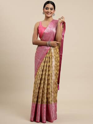 Beige Woven Organza Saree With Blouse 1