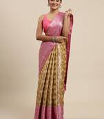 Beige Woven Organza Saree With Blouse