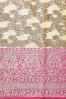 Beige Woven Organza Saree With Blouse