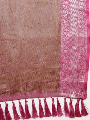 Beige Woven Organza Saree With Blouse 4