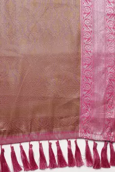 Beige Woven Organza Saree With Blouse