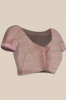 Beige Woven Organza Saree With Blouse