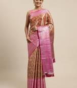 Peach woven organza saree with blouse