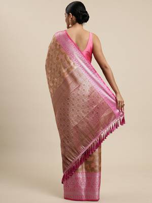 Peach woven organza saree with blouse 2