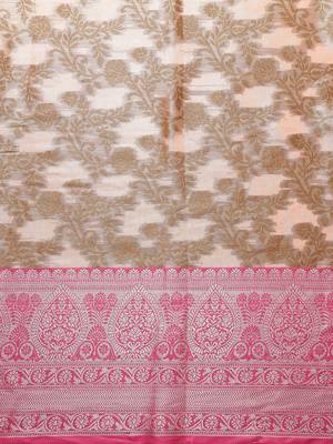 Peach woven organza saree with blouse 3