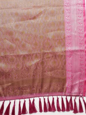 Peach woven organza saree with blouse 4