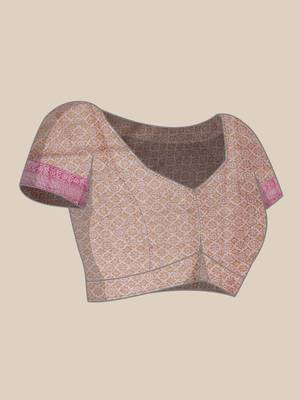 Peach woven organza saree with blouse 5