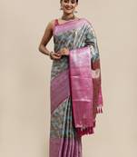 Sky Blue Woven Organza Saree With Blouse