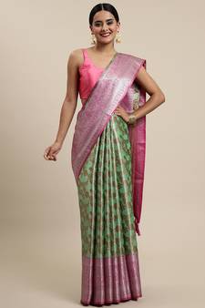 Sea Green Organza Woven Kanchipuram Silk Saree