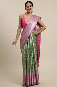 Sea Green Organza Woven Kanchipuram Silk Saree