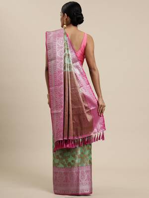 Sea Green Organza Woven Kanchipuram Saree 2