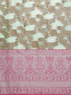 Sea Green Organza Woven Kanchipuram Saree 3