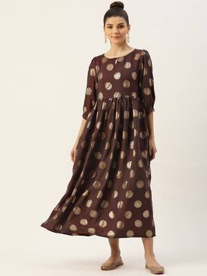 Maroon printed viscose rayon long-dresses 1