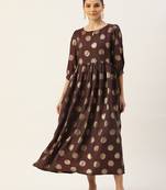 Maroon printed viscose rayon long-dresses