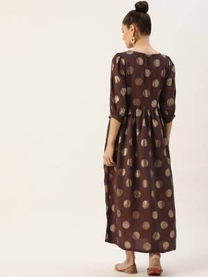 Maroon printed viscose rayon long-dresses 3