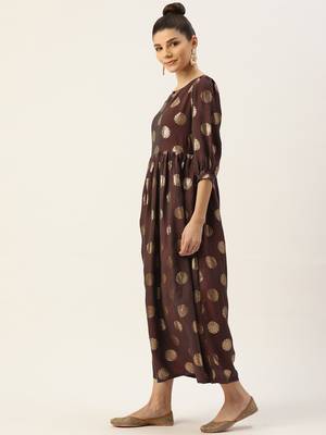 Maroon printed viscose rayon long-dresses 4