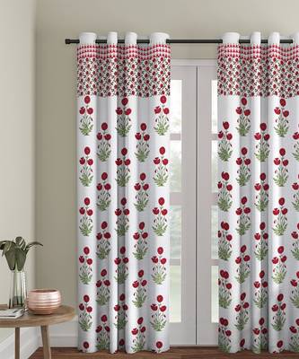Rajsthan Decor Screen Print Cotton White and Pink Floral Long Door Curtain Single Pc (54x110 inch) 1
