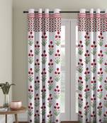 Rajsthan Decor Screen Print Cotton White and Pink Floral Long Door Curtain Single Pc (54x110 inch)