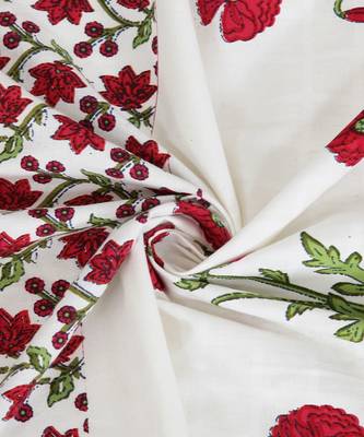 Rajsthan Decor Screen Print Cotton White and Pink Floral Long Door Curtain Single Pc (54x110 inch) 3