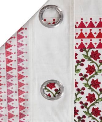 Rajsthan Decor Screen Print Cotton White and Pink Floral Long Door Curtain Single Pc (54x110 inch) 4