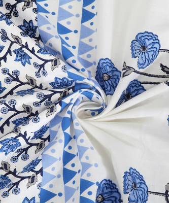 Rajsthan Decor Screen Print Cotton White and Blue Floral Window Curtain Single Pc (54x62 Inch) 3