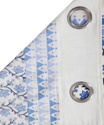 Rajsthan Decor Screen Print Cotton White and Blue Floral Window Curtain Single Pc (54x62 Inch) 4