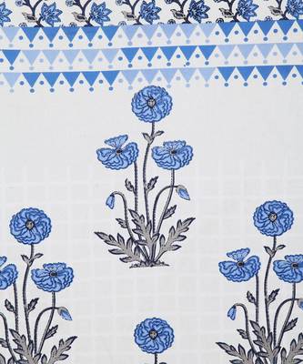 Rajsthan Decor Screen Print Cotton White and Blue Floral Window Curtain Single Pc (54x62 Inch) 5