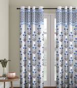 Rajsthan Decor Screen Print Cotton White and Blue Floral Door Curtain Single Pc (54x85 Inch)