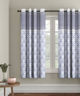 Rajsthan Decor Screen Print Cotton White and Blue Floral Window Curtain Single Pc (54x62 Inch) 1